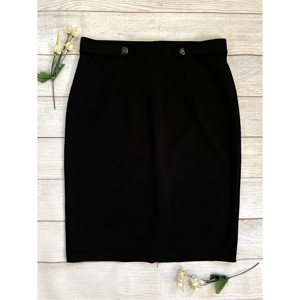 New York Clothing Co. Button Black Pencil Skirt